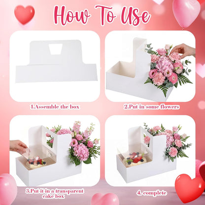 Qinyoung 12 Sets Mother's Day Flower Gift Box Cake Flower Gift Boxes with 12 Pcs Transparent PVC Cake Boxes Mother's Day Box for Teacher,Mom Wedding, Birthday Party(White,Classic,Blank)
