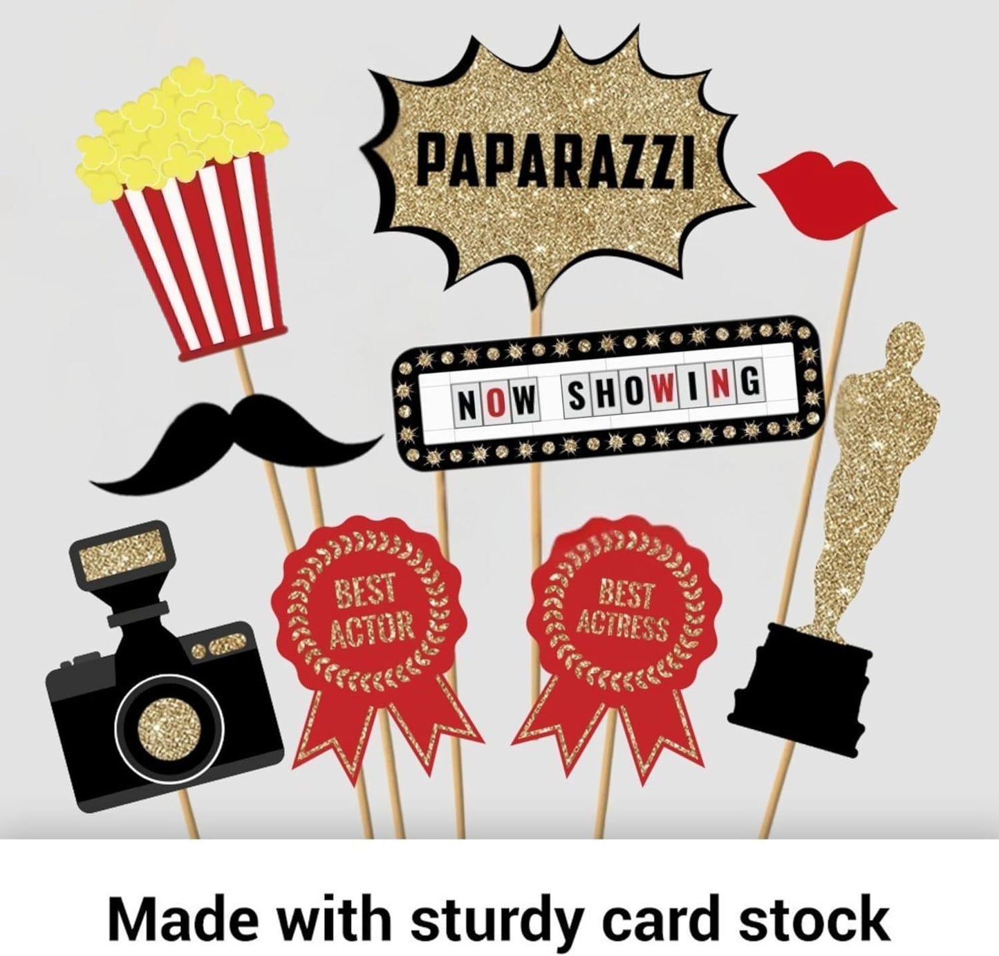Fully Assembled Wedding Photo Booth Props - Set of 40 - Gold, Pink, Teal, & Silver Selfie Signs - Wedding Party Supplies & Decorations - Cute Designs with Real Glitter - Did We Mention No DIY