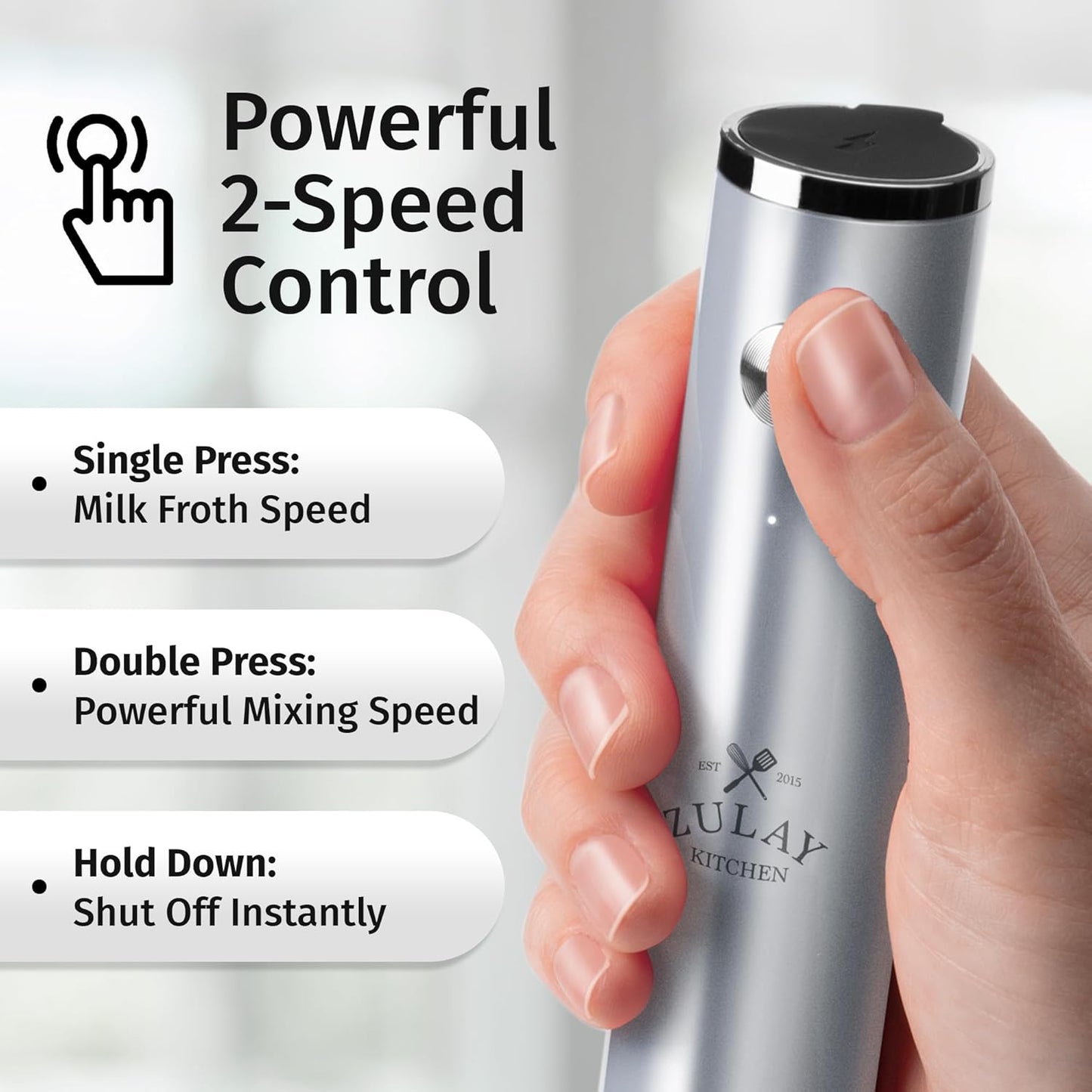 Zulay Kitchen Powerful Milk Frother Wand With Duracell Batteries - Ultra Fast Handheld Drink Mixer - Electric Whisk Foam Maker for Coffee, Lattes, Cappuccino & Matcha - Z1 Motor - Black - Colors C