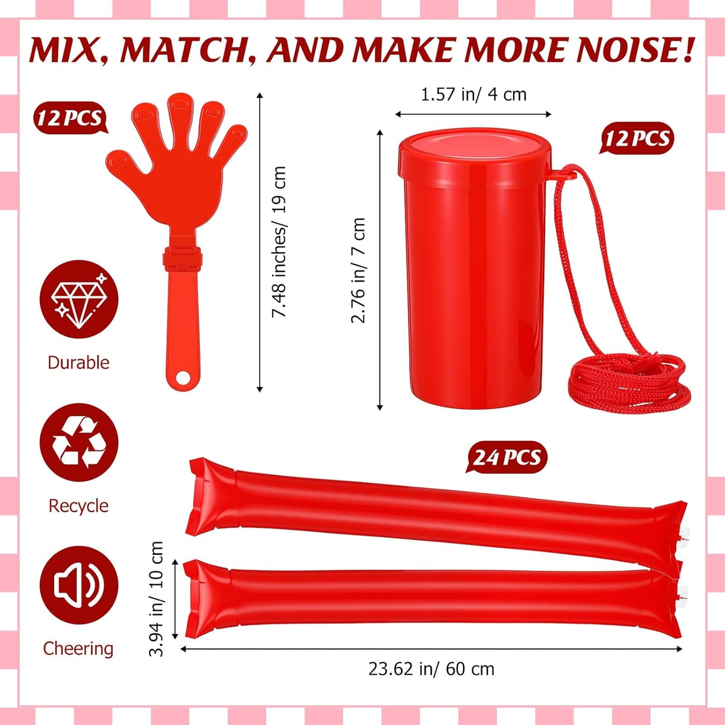 48 Pcs Cheering Noisemakers Set Included 12 Pcs Mini Air Horns Noisemakers 12 Hand Clappers 24 Thunder Sticks for Birthdays Sporting Events (Horn,Blue)