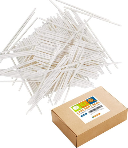 200 Count 6 INCH White Paper Lollipop and Cake Pop Sticks,Sucker Sticks for Cookies,Rainbow Candy,Chocolate,Cake Topper(Dia 4mm)
