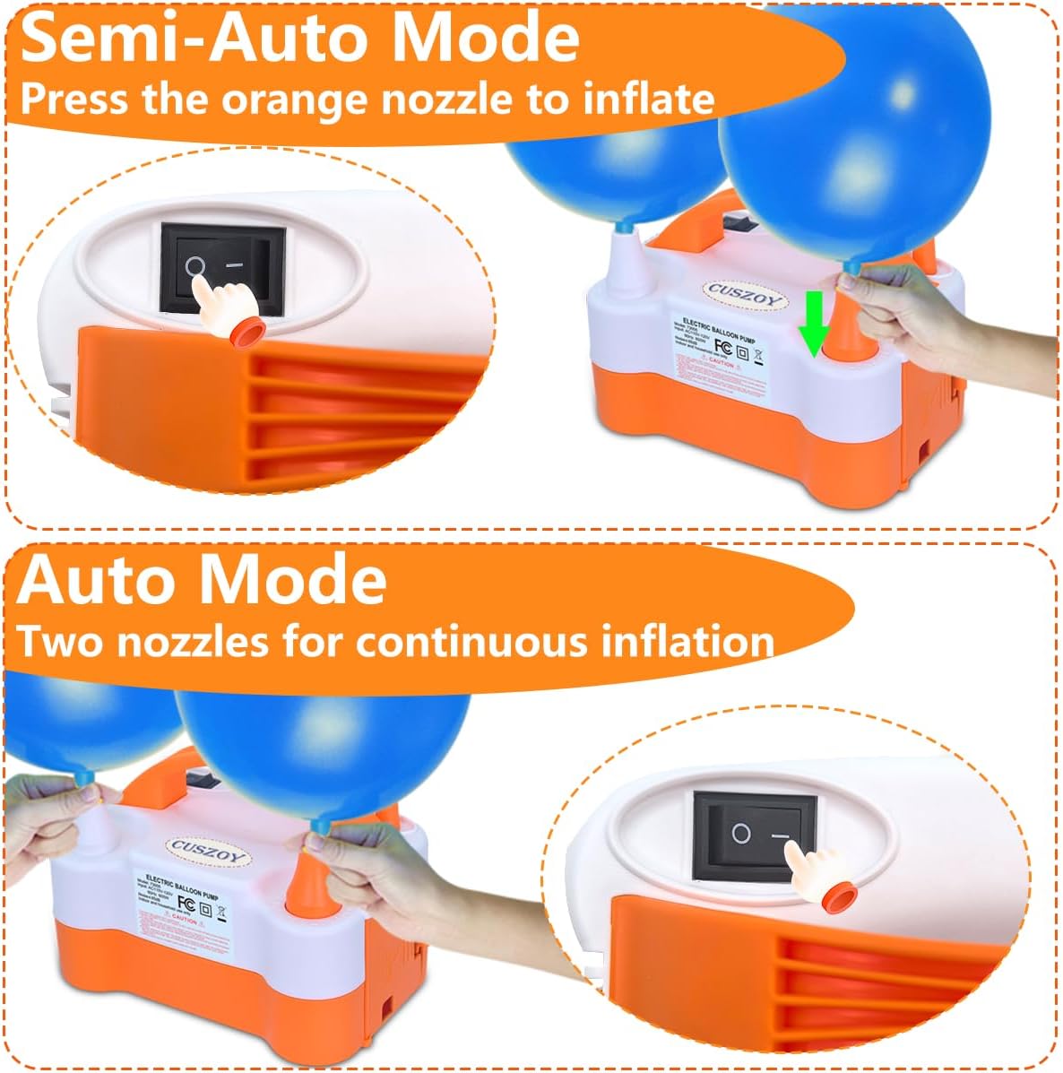 Electric Balloon Pump 600W, Fast Balloon Blower with 6 Balloon Arch Kits, Dual Nozzle & 2 Modes, Portable Air Pump for Balloon Decor for Party, Wedding, Birthday - Professional Balloon Pump