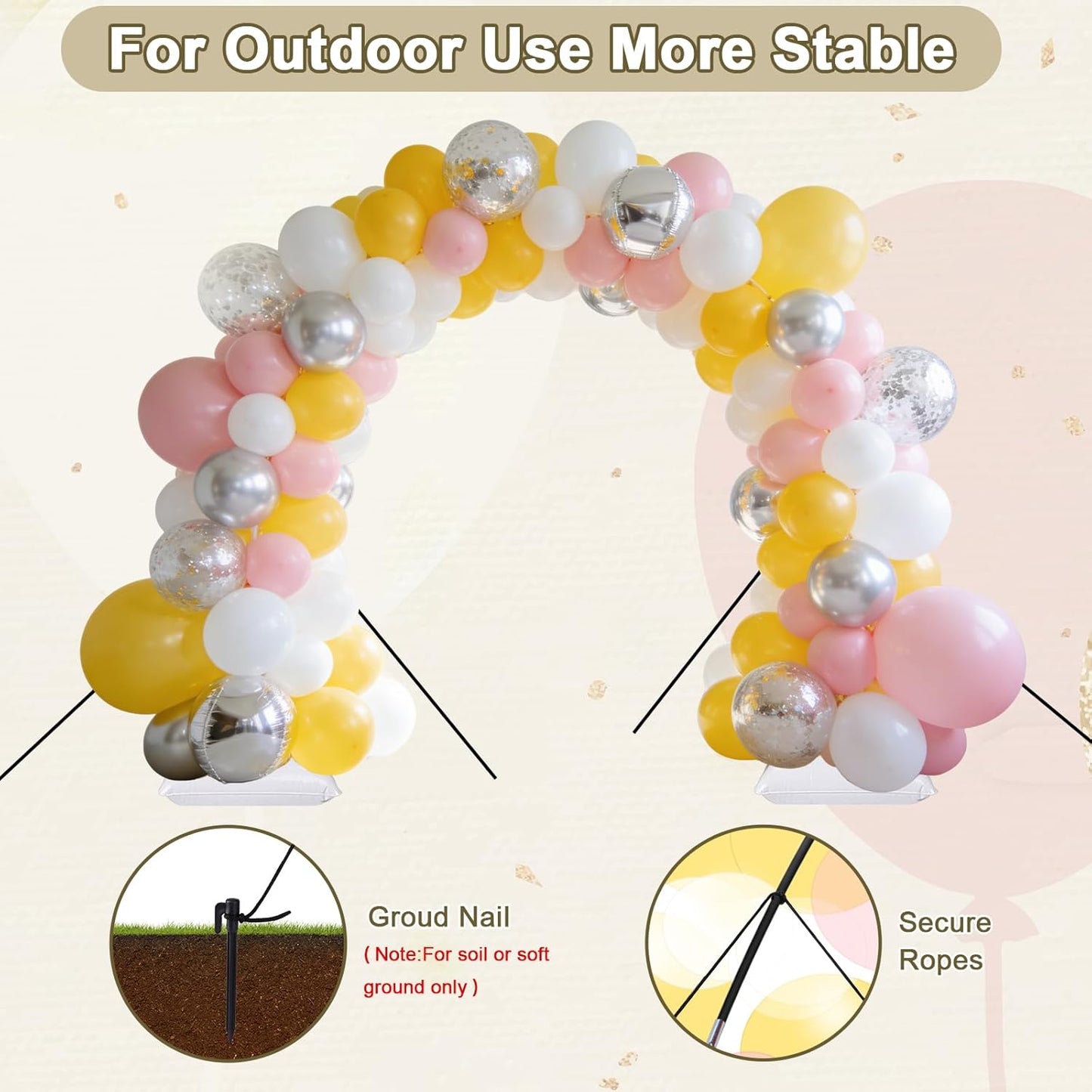 AXHJ Balloon Arch Kit, 7.4FT High&10FT Wide Adjustable Glass Fiber Balloon Arch Stand Frame with Bases and Water Bag DIY Party Wedding Birthday Baby Shower Decorations, Black
