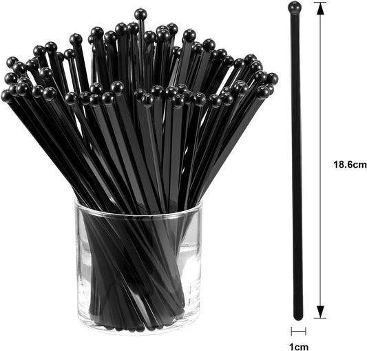 100 Pieces Disposible Plastic Round Top Crystal Swizzle Sticks (Red)