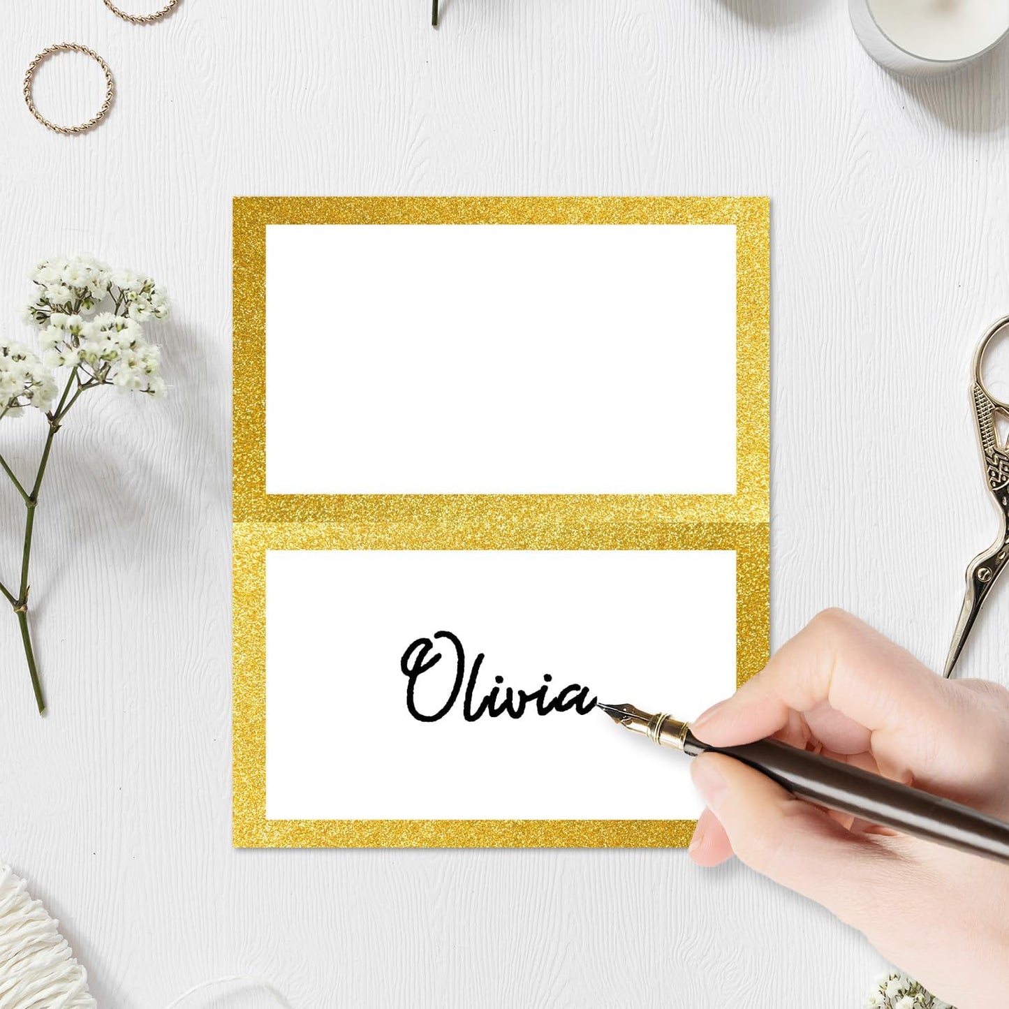 Gold Foil Place Cards for Table Setting, Printable Tent Cards for Food Buffet, Name Card for Wedding Banquet, Bridal Shower, Baby Shower, Birthday Party Decorations (25 Pack)-07