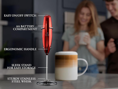 Zulay Kitchen Powerful Milk Frother AA Batteries Included – Ultra Fast Handheld Drink Mixer with Stainless Steel Whisk Stirrer for Coffee, Protein, Matcha & More, Frother Wand Electric Frothmate Black - Colors E