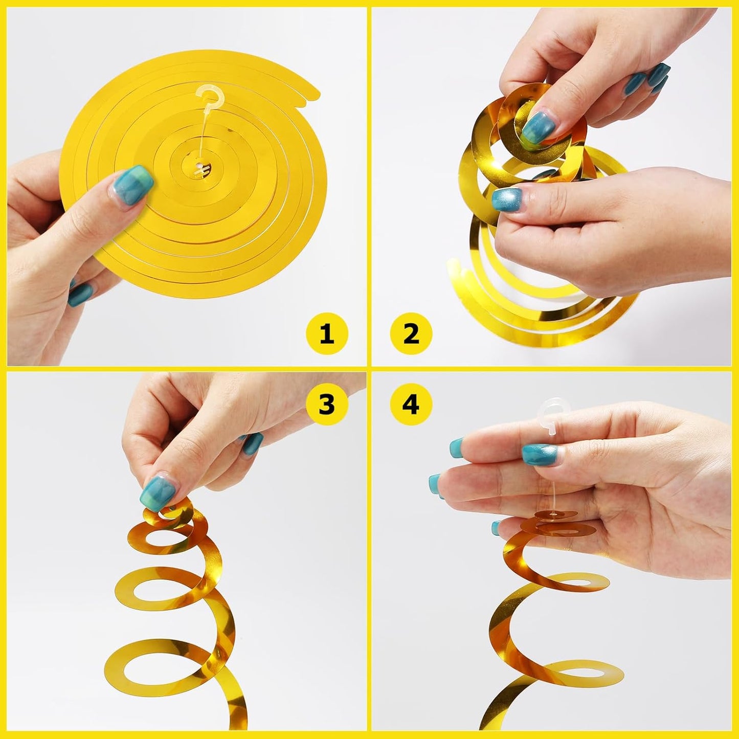 42 Pcs Gold Hanging Swirl Party Decorations, Gold Streamers Party Decorations, Foil Swirl Streamer Spiral Ceiling Decor for Birthday Wedding Baby Shower Carnival Fiesta Festival