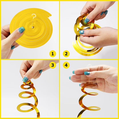 42 Pcs Gold Hanging Swirl Party Decorations, Gold Streamers Party Decorations, Foil Swirl Streamer Spiral Ceiling Decor for Birthday Wedding Baby Shower Carnival Fiesta Festival