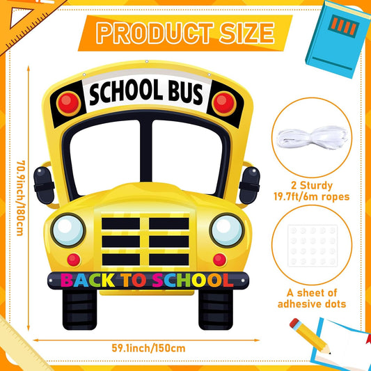 School Bus Photo Prop Selfie Frame Back to School Decoration Large Fabric Schools Bus Prop Backdrop Banner First Day of Schools Photo Booth Welcome Party Banner Supplies for Yellow Buses Party Decor