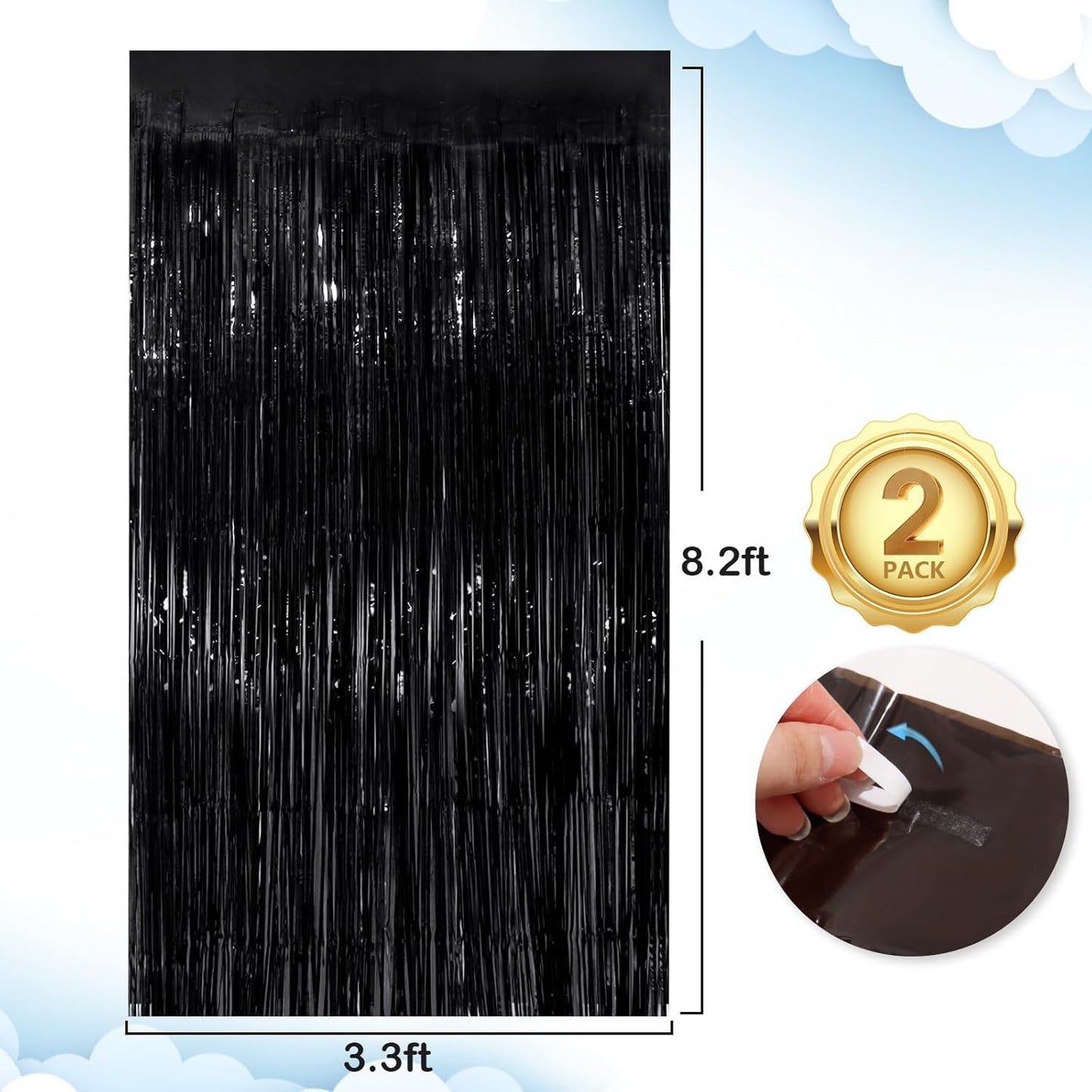 Black Fringe Curtain Party Streamers 2Pack 3.3x8.3 Ft Foil Fringe Backdrop Curtains for Birthday Wedding Bridal Baby Shower Halloween Decor Tinsel Streamers Black Party Decorations Door Streamers