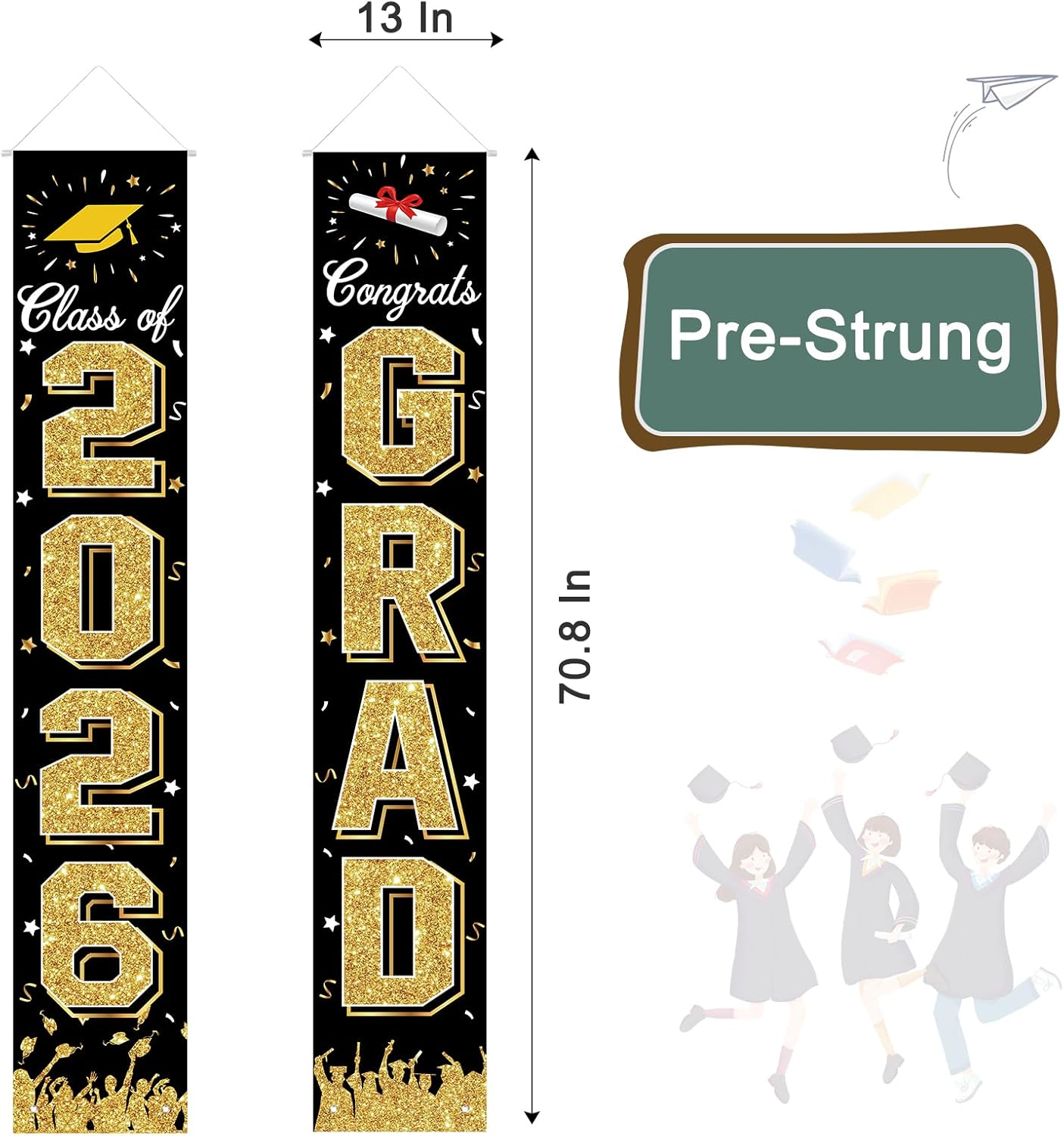 2026 Graduation Decorations, Graduation Banner Class of 2026, Hanging Congratulations/Congrats Grad Banner for Door and Porch, Party Decor - Black