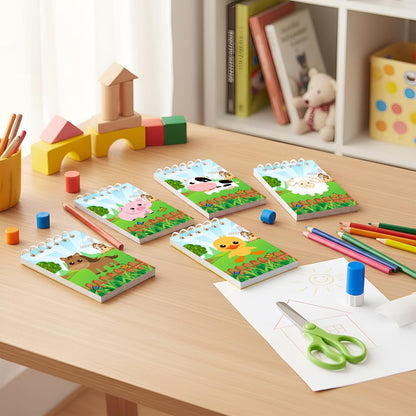 Clabby 24 Pcs Farm Animal Mini Notepad Farm Animal Party Favors for Kids Chick Pocket Journal Notebook Small Barnyard Spiral Notebook Bulk for Summer Birthday Party Decor School Student(Cute Style)