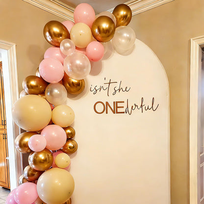 Pink Gold White Balloon Arch Kit - 144 PCs Pastel Light Pink and Beige Sand White Gold Chrome Balloons for Mothers Day Girls Women Birthday Bridal Shower Engagement Wedding Party Decorations