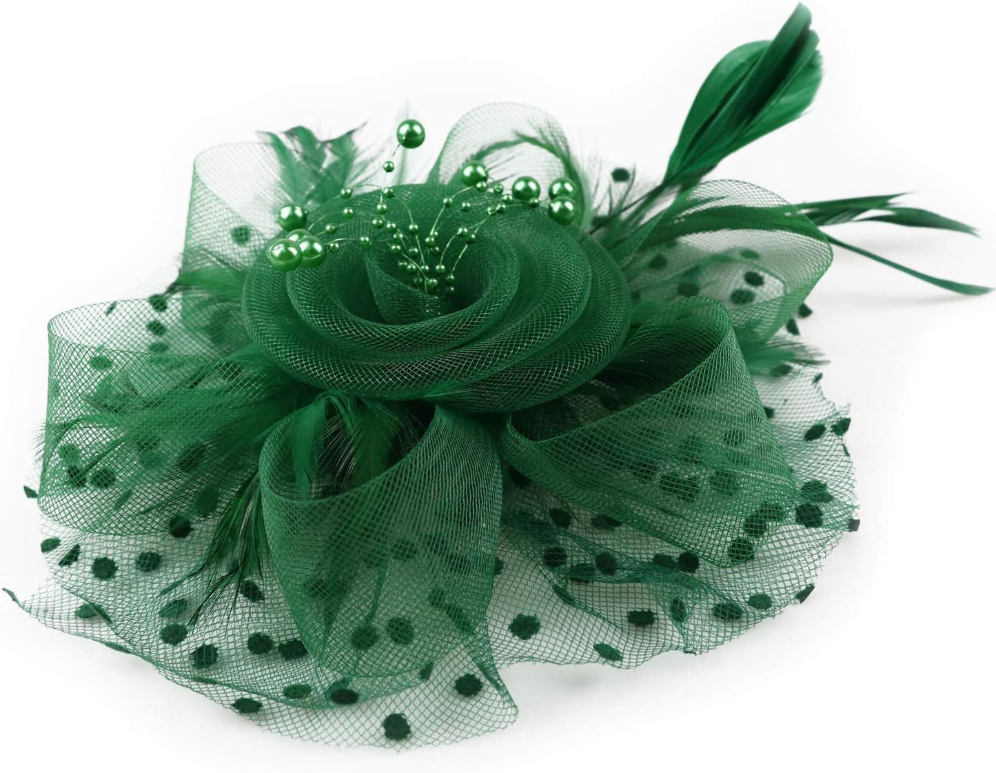 DRESHOW Fascinators Hat Flower Mesh Ribbons Feathers on a Headband and a Clip Tea Party Headwear for Girls and Women - Colors A