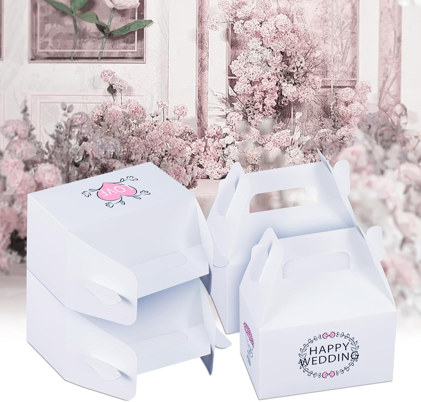 XAGLVV 24 Pack White Paper Gable Boxes,6.2 Inch Candy Boxes with Handle, Snack Party Favor& Gift Cookie bags for kids Birthday,Wedding, Baby Shower, Graduation.