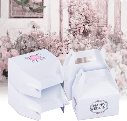 XAGLVV 24 Pack White Paper Gable Boxes,6.2 Inch Candy Boxes with Handle, Snack Party Favor& Gift Cookie bags for kids Birthday,Wedding, Baby Shower, Graduation.