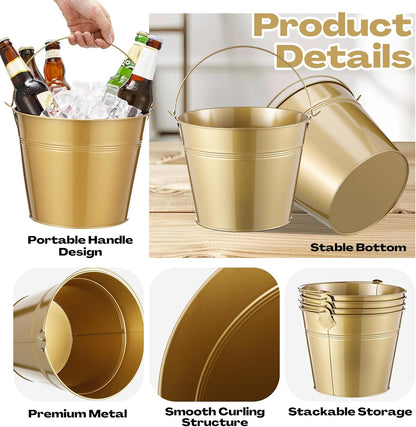 Didaey 24 Pcs Metal Beer Bucket Bulk Ice Bucket Ice Pails with Handle Champagne Soda Party Beverage Chiller for Summer Picnic Pool Wedding Party Supplies Wine Champagne Bar (7.1 x 6.5 x 5.1",Gold)