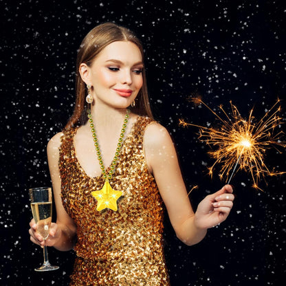6 Pack Clear LED Glow Star Necklace Bulk Beaded Necklaces for Halloween Christmas Decorations Mardi Gras Party Favors
