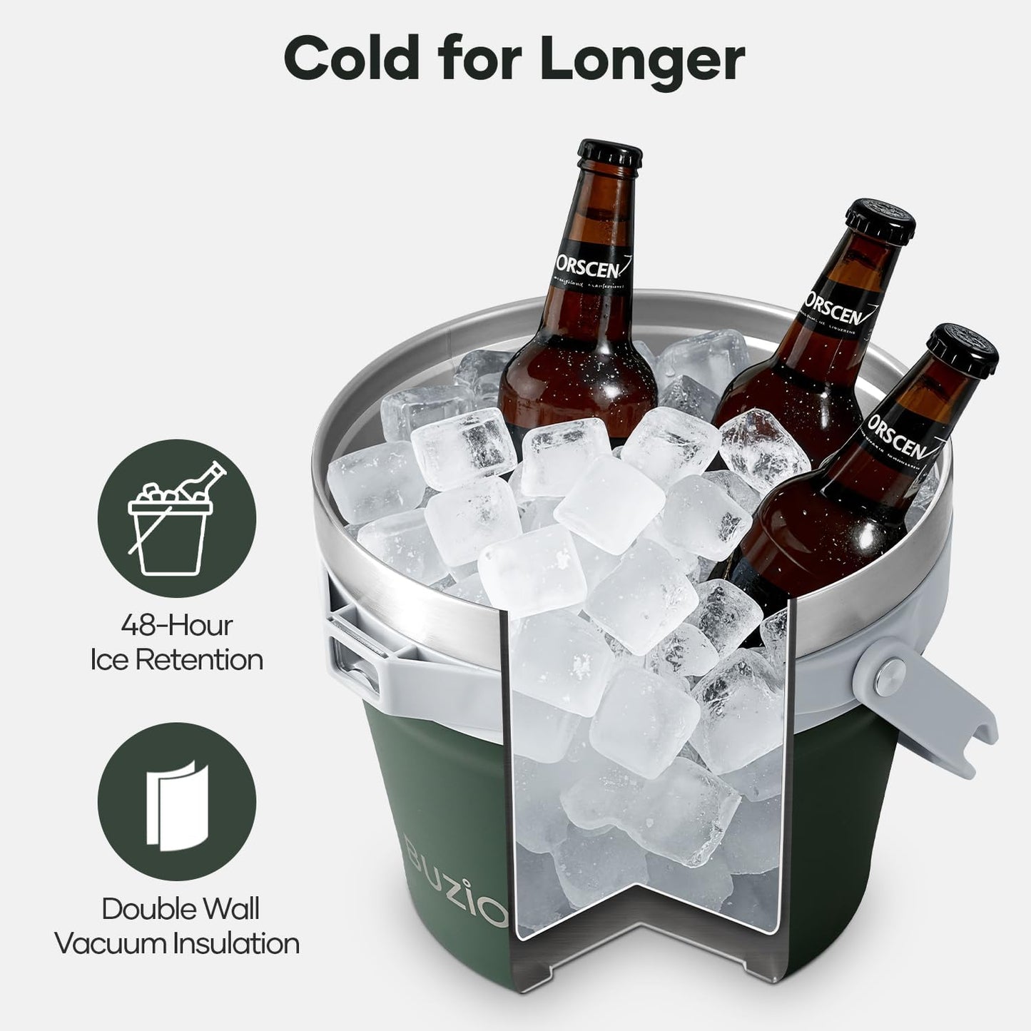 BUZIO 7 L Ice Bucket for Parties with Lid and Scoop & Tongs, Vacuum Insulated Stainless Steel Ice Buckets with Handle and Adjustable Shoulder Strap, Large Beverage Bucket for Cocktail Bar, Blue