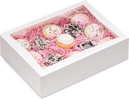 Fit Meal Prep 18 Pack 14 x 10 x 4 Inches White Bakery Boxes with Window, Auto-Popup Cardboard Gift Packaging and Baking Containers, Cupcake, Cookie and Loaf Bread Boxes