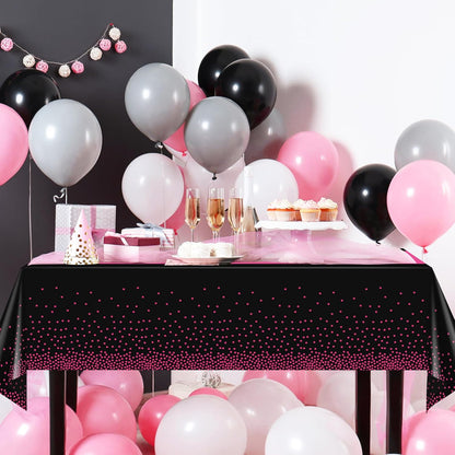 MASHAN 3Pcs Black and Red Tablecloth Party Decorations,Plastic Black Table Cloth Printed Red Table Runner Disposable Rectangle Cover for Birthday Weeding Anniversary Graduation Party,54 x108 Inch