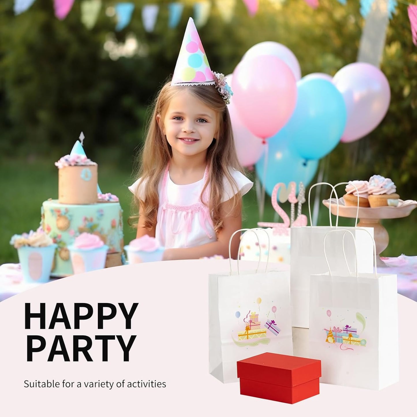 RACETOP 32 Pack Small Paper Gift Bags with Handles, 5.8"×3.2"×8.25" Kraft Paper Party Favor Bags Bulk for Kids Birthday, Baby Shower, Crafts, Wedding, Party Supplies (8 Colors)