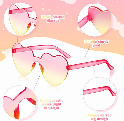 Frienda 8 Pairs Heart Shaped Sunglasses for Women Rimless Heart Glasses Candy Color Sunglasses for Party Favor