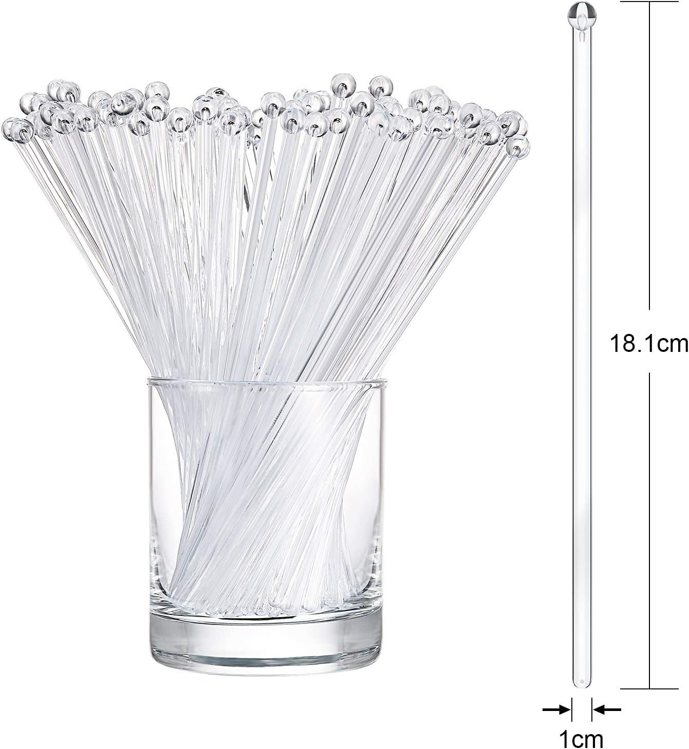 100 Pieces Disposible Plastic Round Top Crystal Swizzle Sticks (Red)