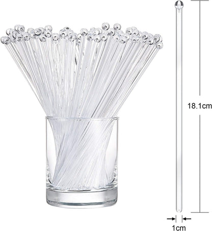 100 Pieces Disposible Plastic Round Top Crystal Swizzle Sticks (Red)