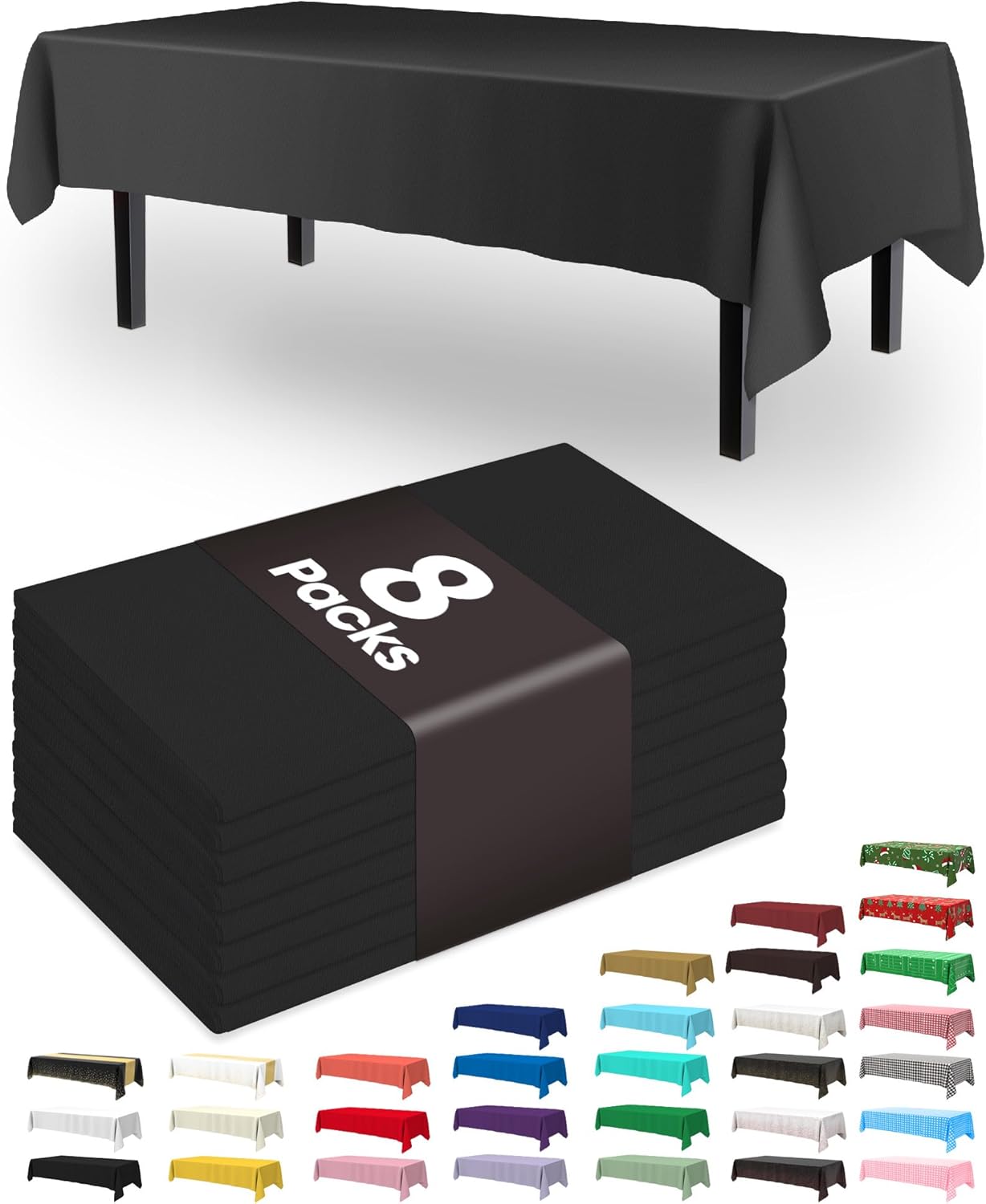 Pureegg Plastic Table Cloth Disposable 8 Pack, 54 x 108 Inch Table Cloths, Party, Picnic, Wedding, Decorative Tablecloths, Rectangle, White Plastic Cover, Leakproof & Sturdy, White