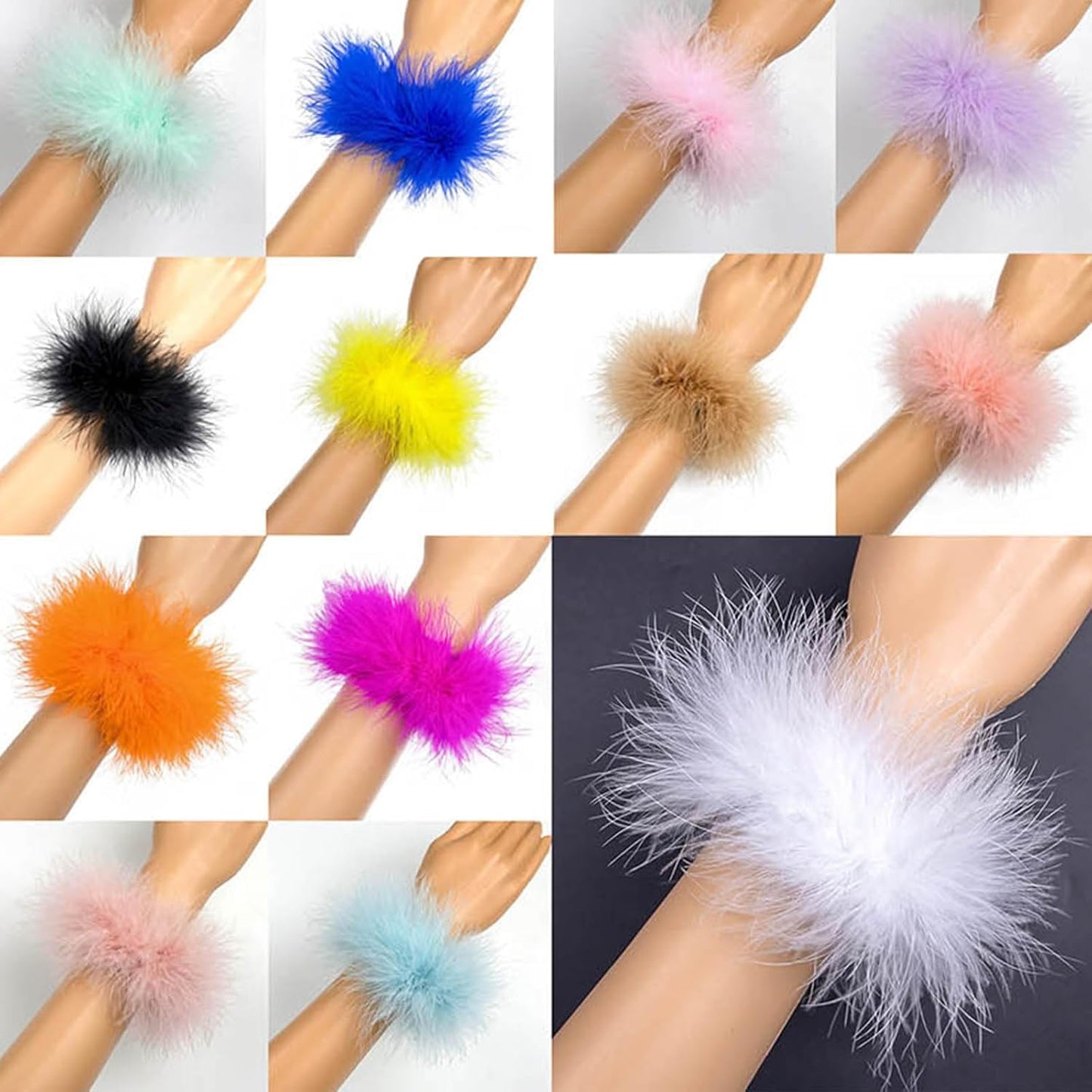 2Pcs Feather Wristbands, 9.65inch Soft Feather Wrist Slap Bracelet Cuffs, Snap Ring, Circle Slap Wrist Decoration Cuffs for Party Decoration
