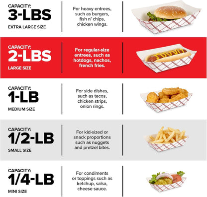 Stock Your Home 100-Pack 3 lb Paper Food Trays – Red & White Checkered Disposable Paper Food Boats, Eco-Friendly Serving Trays for Concessions, Nachos, Snacks & Condiments – 5.75" x 3"