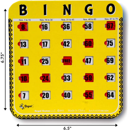 Regal Bingo Bulk Bingo Cards with Sliding Windows - Reusable Large Print Bingo Game Cards for Adults Large Group - 8 Pack, Yellow
