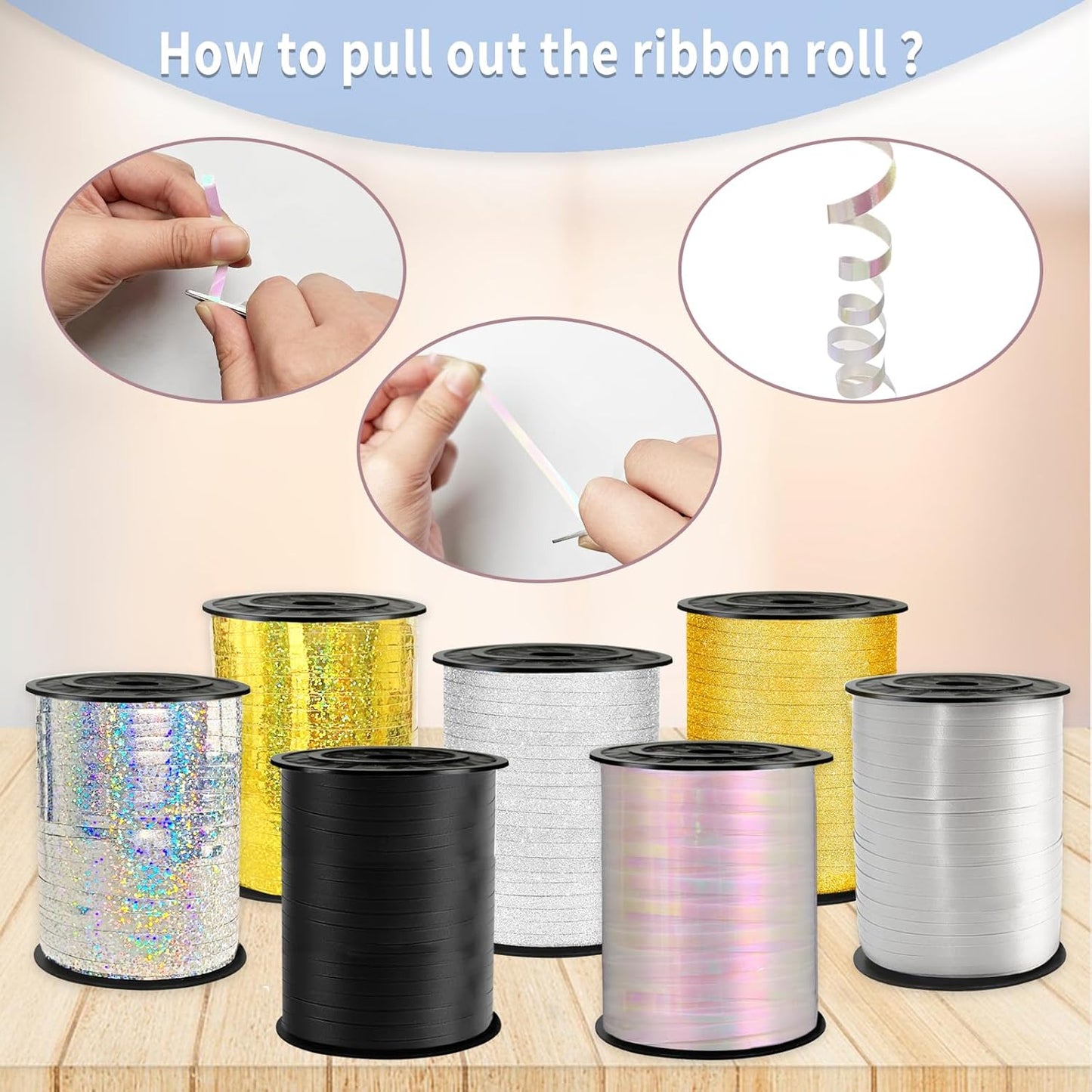 Rainbow Curling Ribbon, 500 Yard Metallic Shiny Curling Ribbon, 1/5" for Presents, Balloons, Parties & Festivals