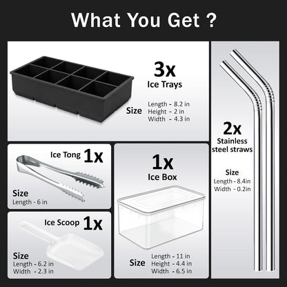 56pcs Ice Cube Tray with Lid and Bin – Stackable 4 Trays Plastic Silicone Freezer Mold, Large Ice Bucket with Scoop, Tong & 2 SS Straws – Easy Release Ice Maker for Cocktail, Coffee, RV, Whiskey