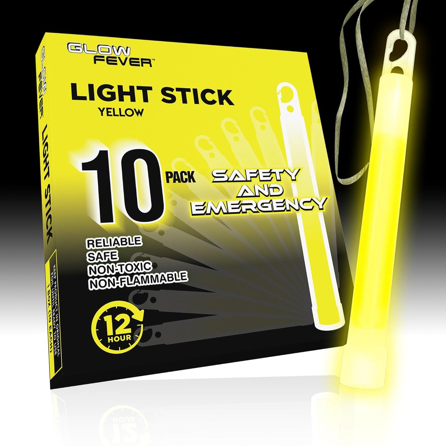 Glow Fever Emergency Safety Military Grade Glow Sticks, 30pcs 6'' Lightsticks, Light Up Ultra Bright with 12 Hours Duration. for Hiking Party Camping Blackouts Hurricane Shelter Survival Kit (Yellow)