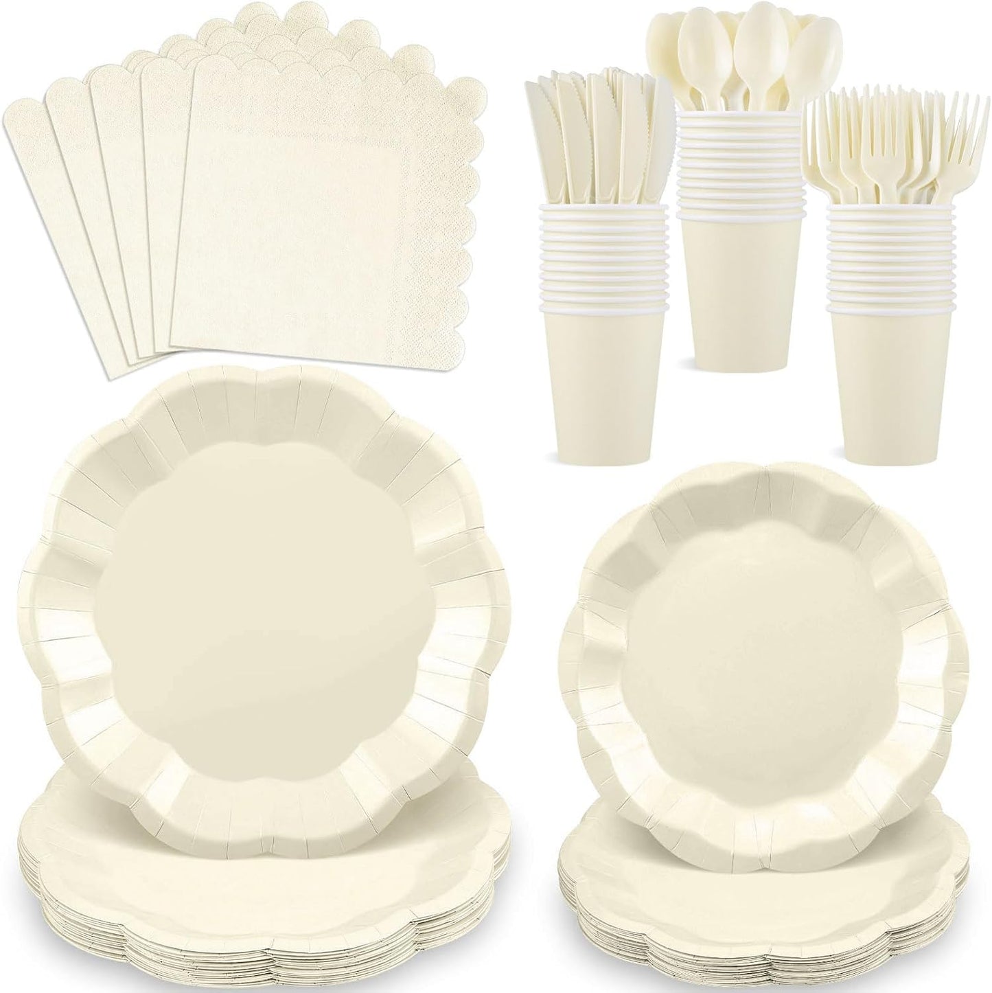 NatNarr 175 Pcs Sage Green Plates and Napkins Set, 25 Guest Sage Green Party Supplies Include Scalloped Paper Plate Napkin Cup Forks Knives Disposable Plastic Cutlery for Wedding Baby Shower Birthday