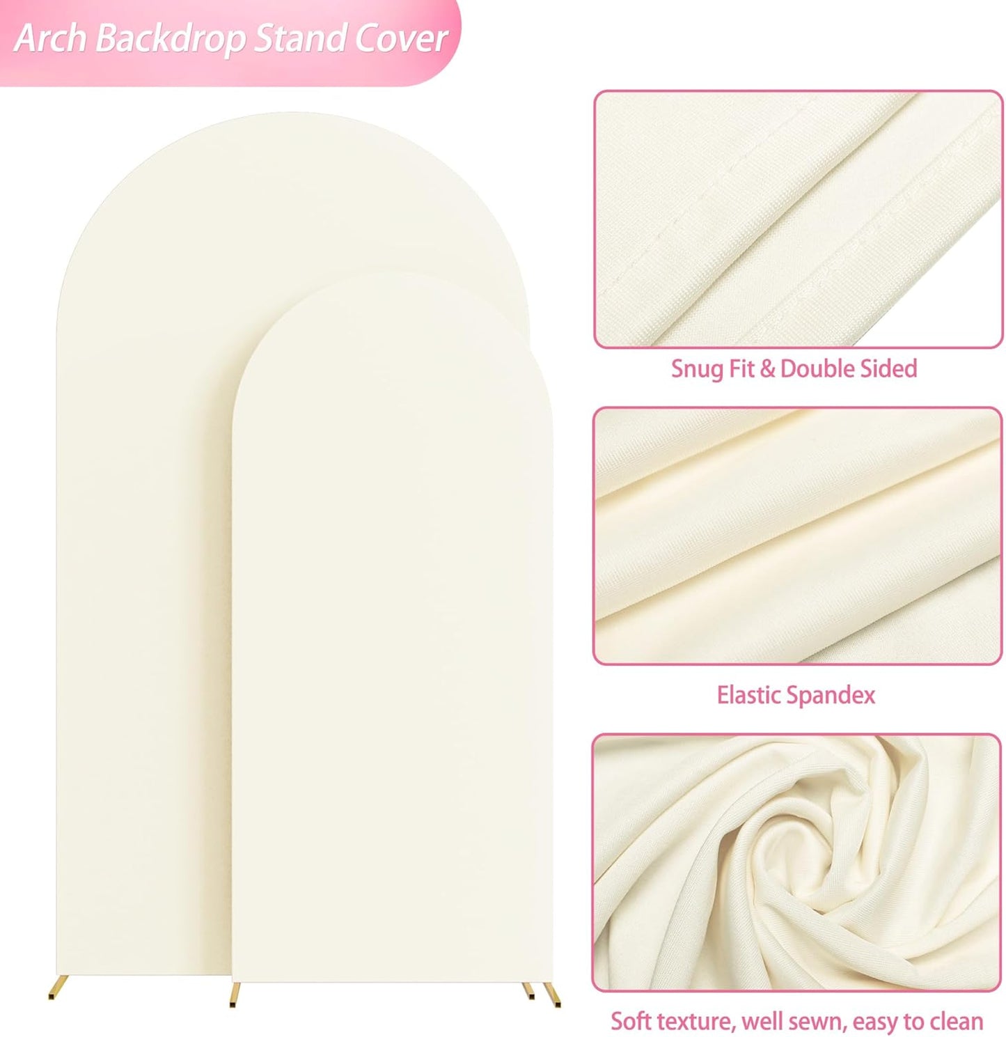 Wokceer Wedding Arch Backdrop Stand and Cover Set of 2 Metal Arch Stand with Arch Cover White 7.2FT, 6FT for Birthday Party Wedding Ceremony Bridal Baby Shower Event Decor