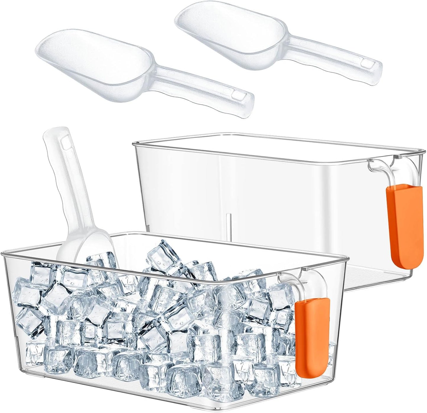 Havawish Ice Storage Bin and Flexible Scoop Set Plastic Freezer Bin with Pull Out Handle Storage Bucket Clear for Container with Scoop(Grey,10.83 x 4.92 x 4.33 in,Classic)