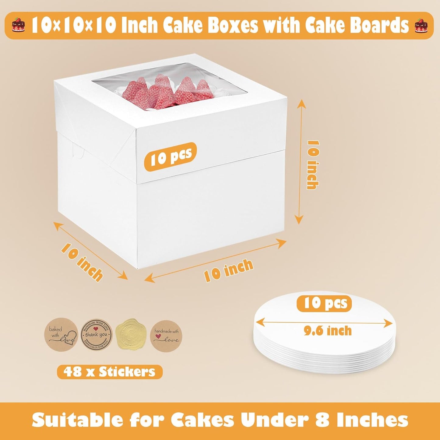 12x12x12 Inches Cake Boxes with Cake Boards, 3 Pack Premium Tall Cheesecake Boxes with Display Window for Christmas, Birthday, Wedding