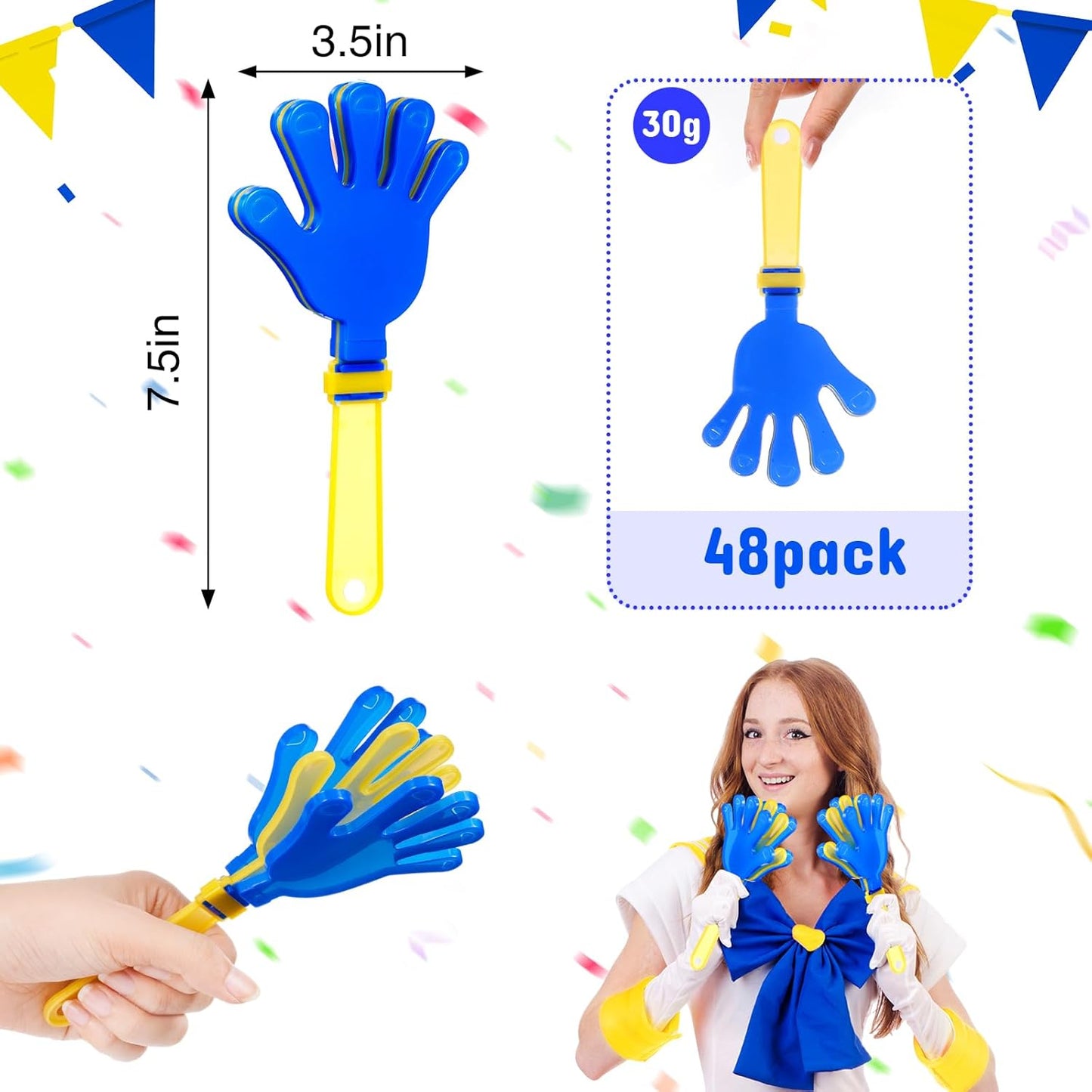 Junkin 48 Pcs Hand Clappers Bulk 7. 5 x 3. 5 Inches Noise Makers Party Favors Clapping Noise Maker Clacker for Birthdays Game Prizes Rewards Football Sporting Events Cheers Supplies (Black,White)