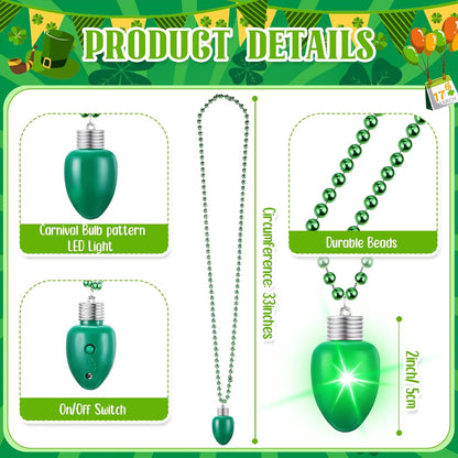Ferreve 12 Pcs St Patricks Day Light up Beads Necklace Bulk LED Saint Patricks Day Lanyard Bulb Necklaces with 3 Light Modes Glow Tossing Beads for Irish Parade Party Favors Accessories (Green)