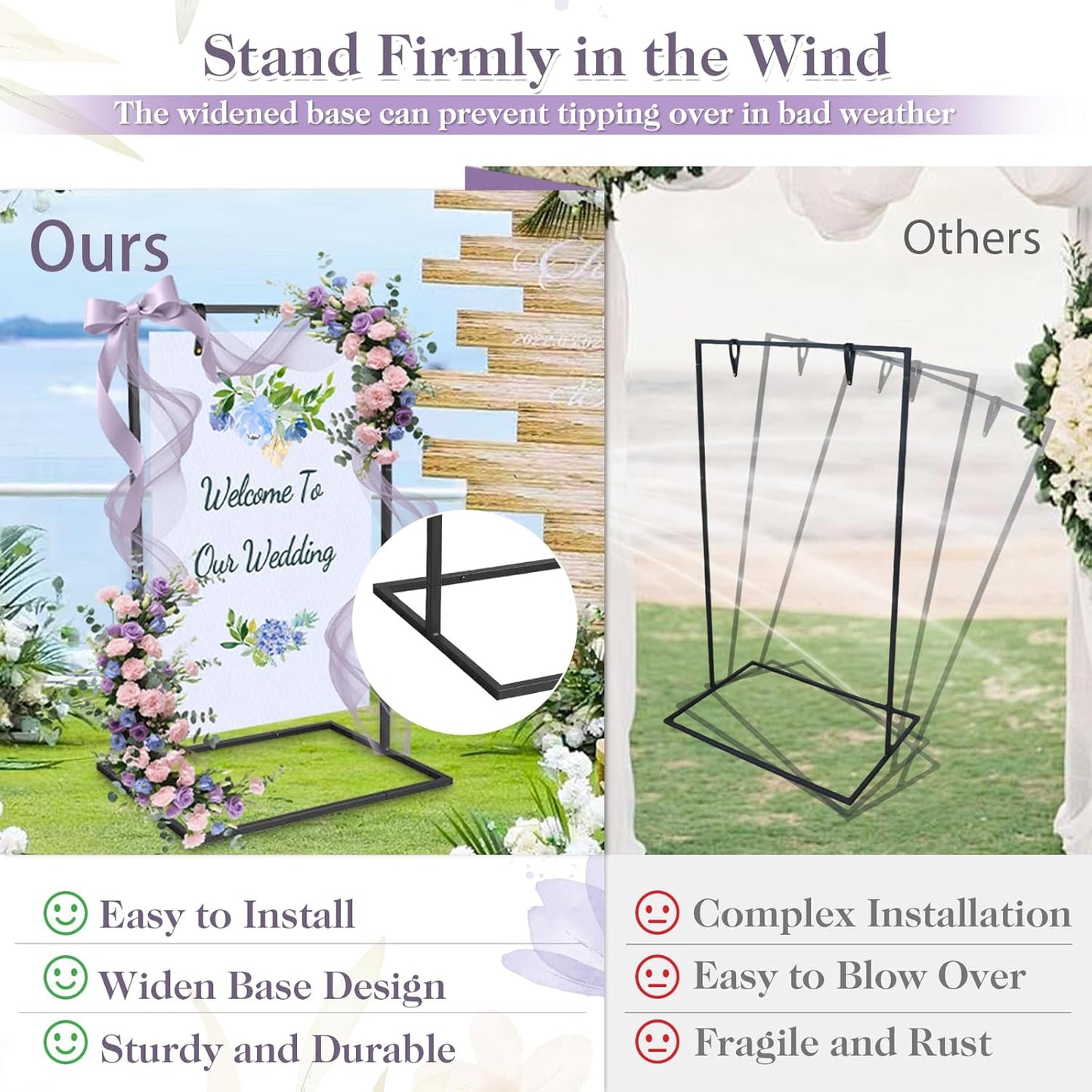 AZEAM Wedding Welcome Sign Stand with 4 Leather Straps for Hanging, 50"x30"x20" Metal Black Wedding Easel Stand for Welcome Sign, Seating Chart Holder for Outside Baby Shower Party Restaurant Poster