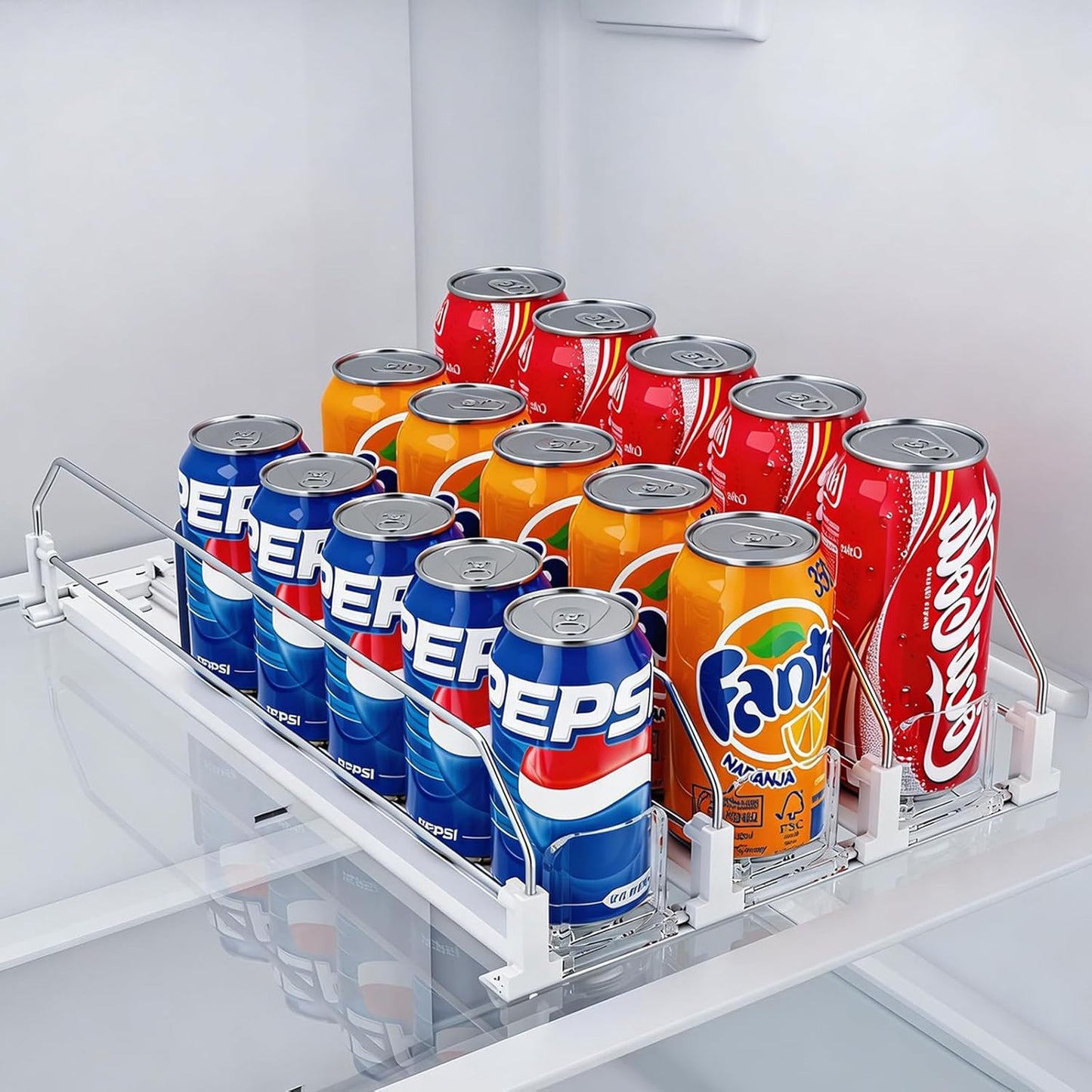 HIYOHIYO 5 Row Auto-Push Drink Organizer for Fridge, Self Pushing Soda Can Dispenser for Refrigerator, Automatic Drink Dispenser for Fridge, Holds up to 25 Cans