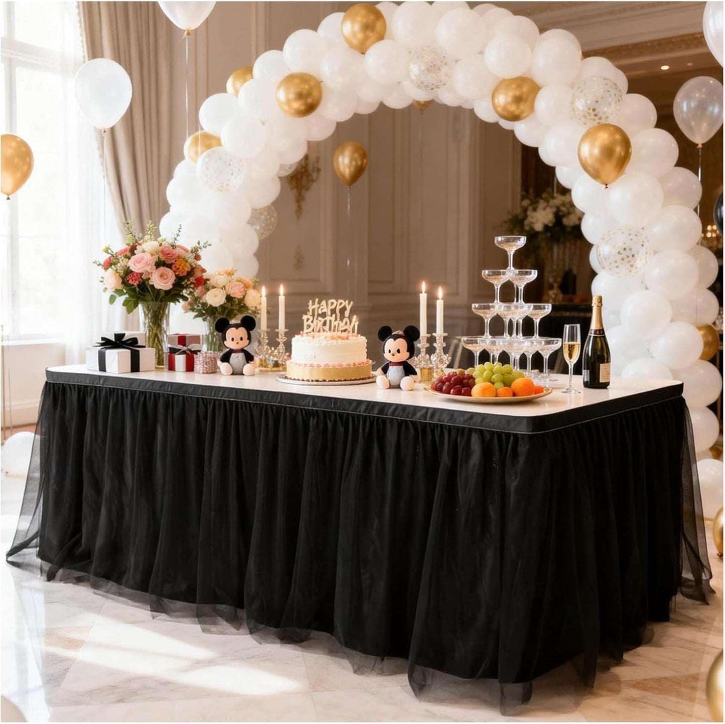 THARAHT Tulle Table Skirt 6FT 180CM Long for Rectangle Tables Round Tables Ruffle Desk Skirt for Princess Girls Birthday Party Cake Dessert Decorations Table Skirt