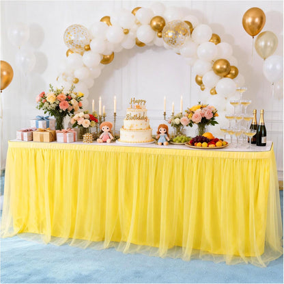 THARAHT Tulle Table Skirt 6FT 180CM Long for Rectangle Tables Round Tables Ruffle Desk Skirt for Princess Girls Birthday Party Cake Dessert Decorations Table Skirt