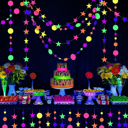 508ft UV Neon Paper Garland Crepe Streamers Glow in The Dark Party Supplies Garland Neon Party Decorations Streamers for Blacklight Reactive Fluorescent Wedding Birthday Party Decorations