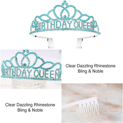 CAVETEE Gold Birthday Crowns and Sash - Queen Tiara for Party Decorations