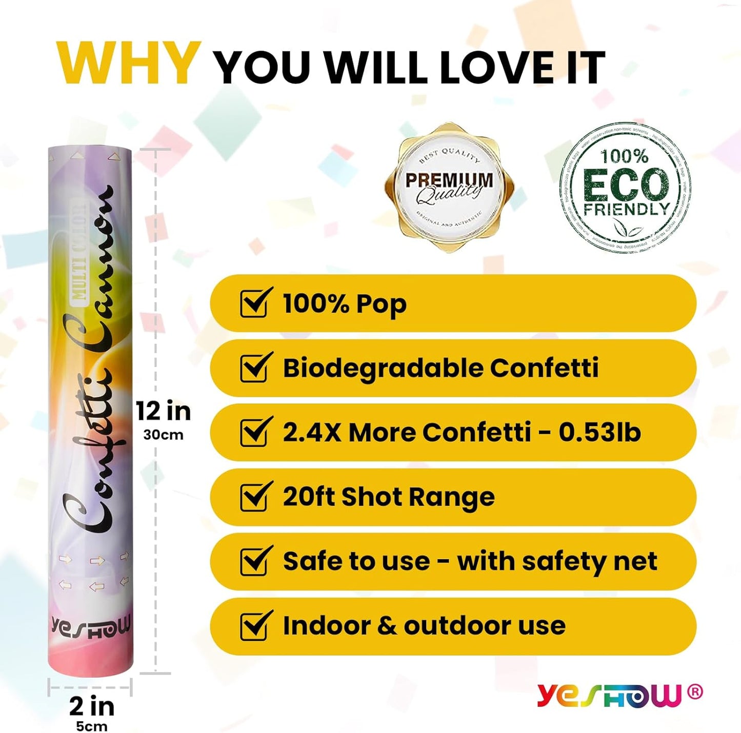 Confetti Cannon Party Poppers Gold,(6 pack) YESHOW Confetti Shooters Blaster for Birthday Graduation Wedding Christmas New Year’s Eve and Valentine's Day Any Celebrations