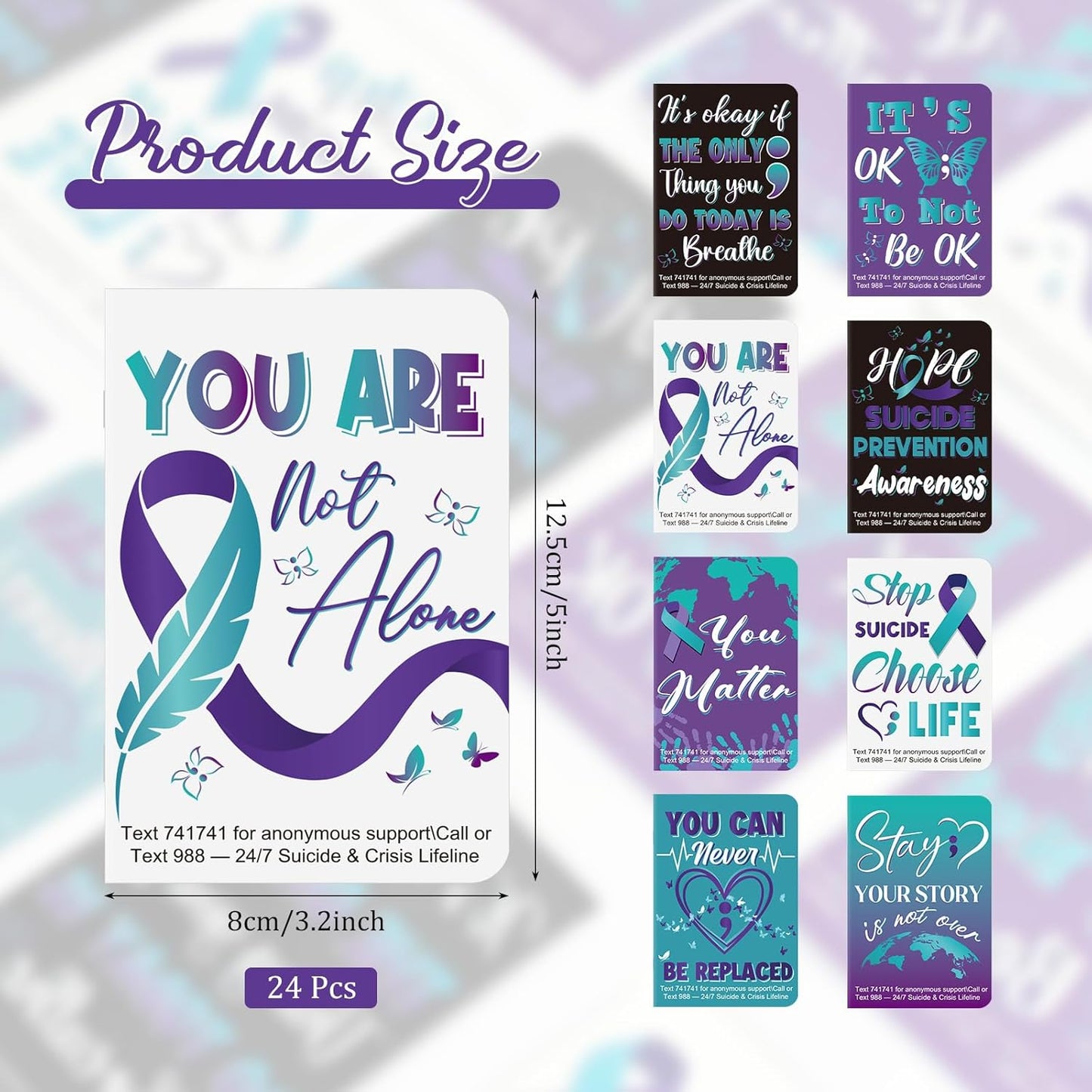 Cinrobiye 24 Pcs Suicide Prevention Awareness Mini Pocket Notebook Bulk Teal Purple Ribbon Motivational Notebook for Suicide Prevention Month Charity Mental Health Care Seminar Party Favors Gifts